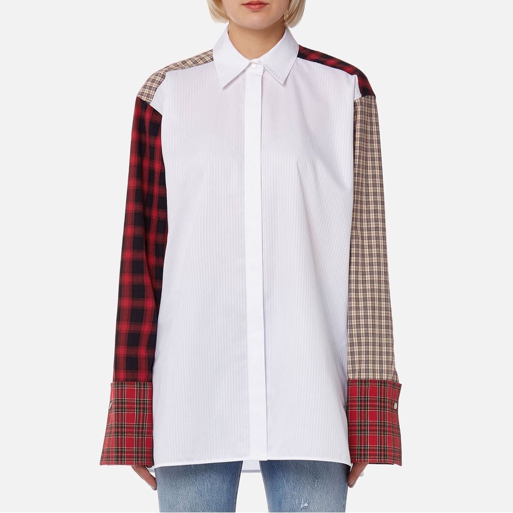 Helmut Lang women’s plaid patchwork shirt. Sz small